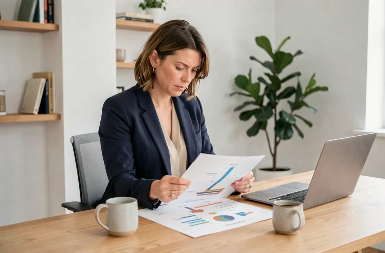 Femme entrepreneur travaillant seule sur sa stratégie de développement commercial à son bureau à domicile