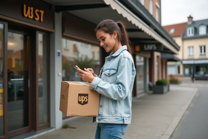 Femme déposant un colis dans un point relais UPS à Corbeil-Essonnes