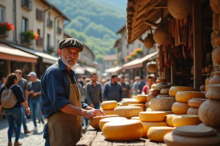 Marché artisanal et gastronomique en plein air dans le village frontalier de Dancharia en Espagne